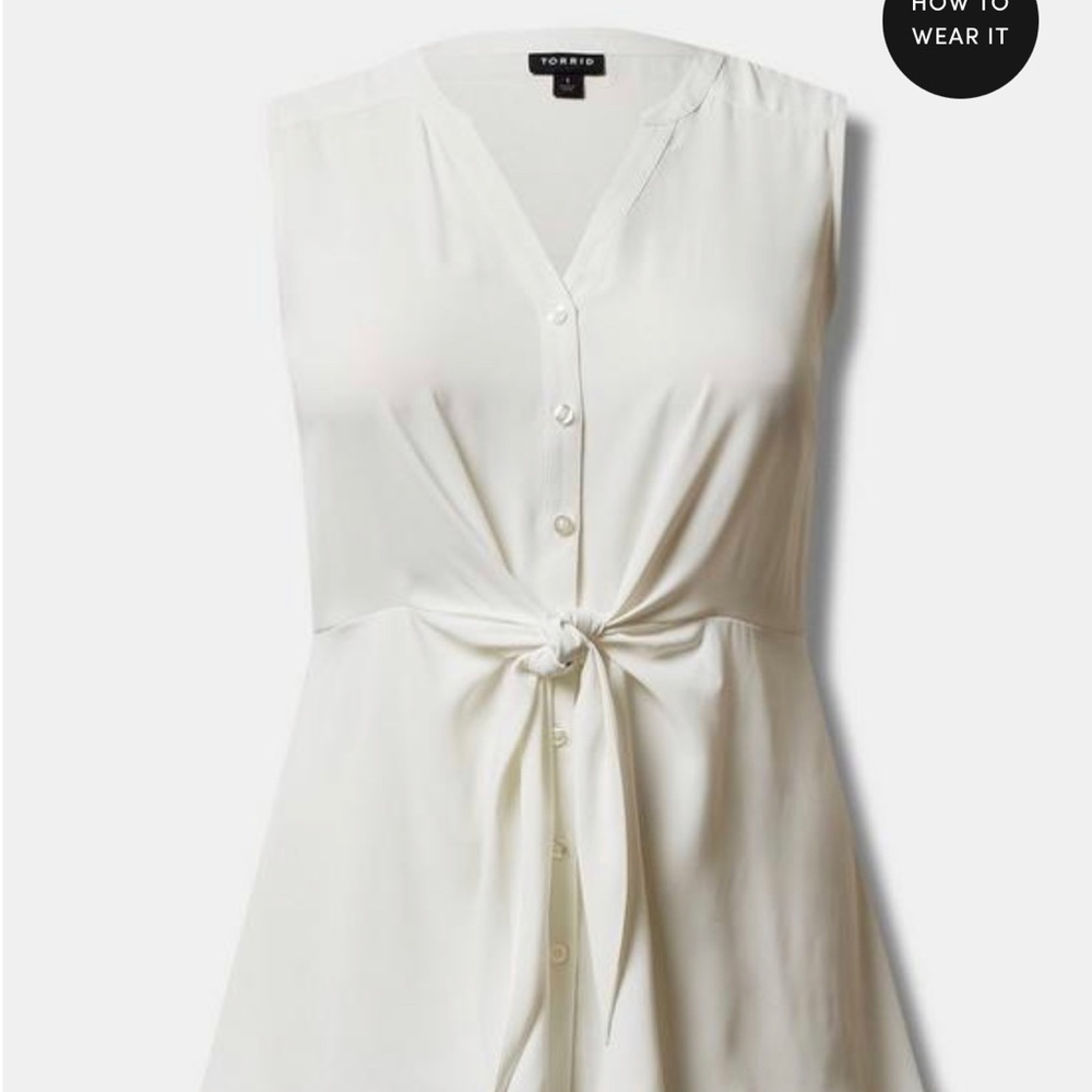 Peplum Georgette Button-Front Tie-Front Blouse